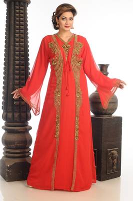Red Georgette Kaftan With Zari Work 3
