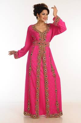 Pink Georgette Zari Work Kaftan 1
