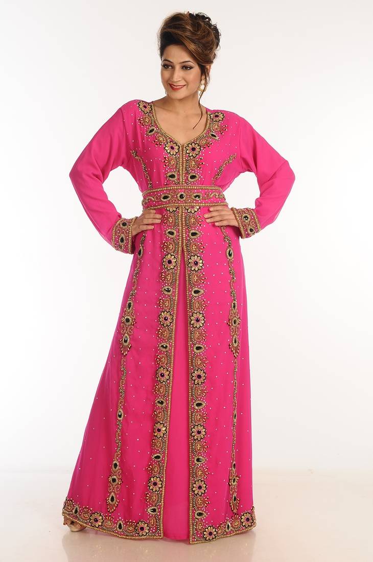 Pink Georgette Zari Work Kaftan