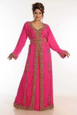Pink Georgette Zari Work Kaftan 3