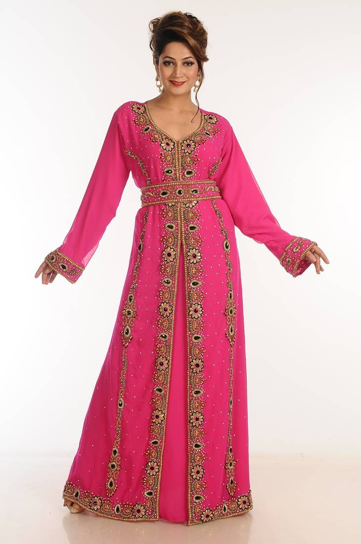 Pink Georgette Zari Work Kaftan