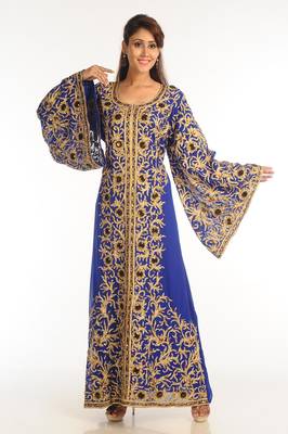 Royal Blue Georgette Kaftan With Zari Work 1