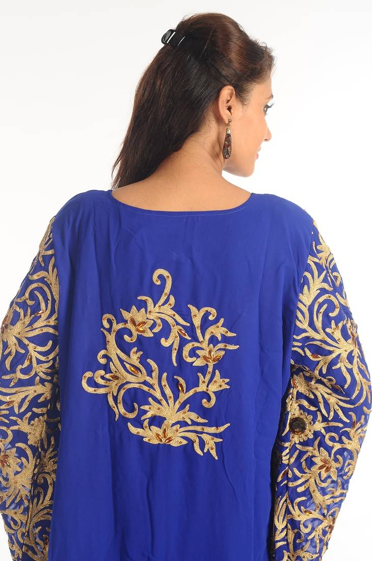 Royal Blue Georgette Kaftan With Zari Work