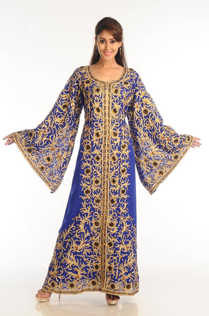 Royal Blue Georgette Kaftan With Zari Work