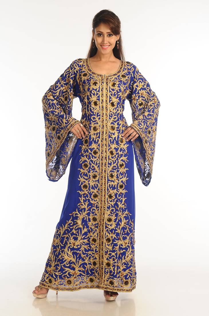 Royal Blue Georgette Kaftan With Zari Work