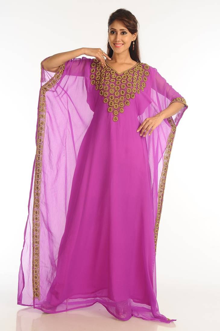 Purple Georgette Kaftan With Zari Work