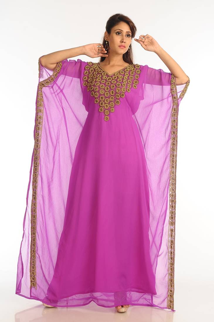 Purple Georgette Kaftan With Zari Work
