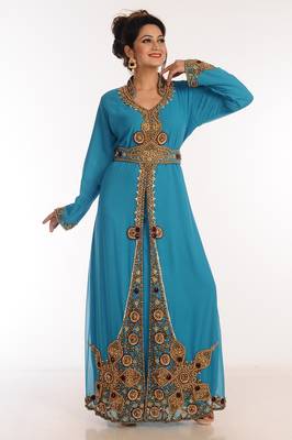 Sea Green Georgette Kaftan With Zari Work 1