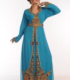 Sea Green Georgette Kaftan With Zari Work