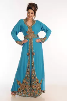 Sea Green Georgette Kaftan With Zari Work