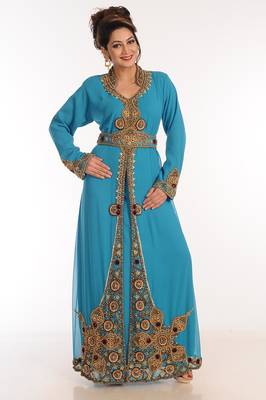 Sea Green Georgette Kaftan With Zari Work 3