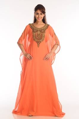 Tomato Georgette Kaftan With Zari Work 1