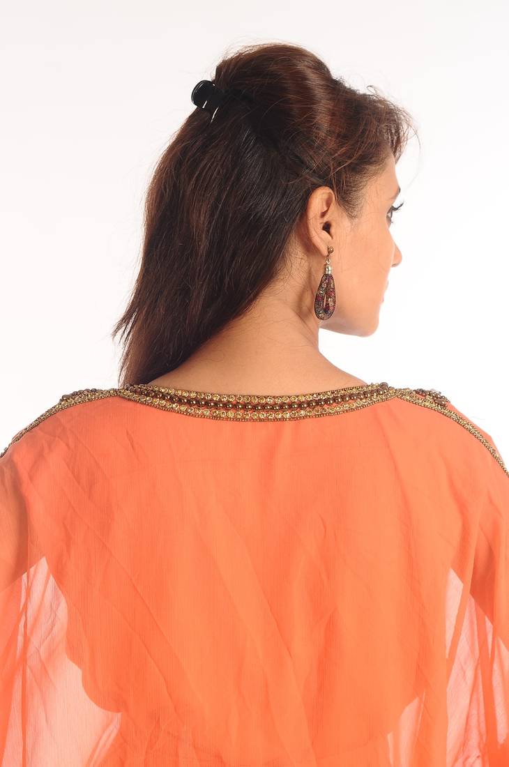 Tomato Georgette Kaftan With Zari Work