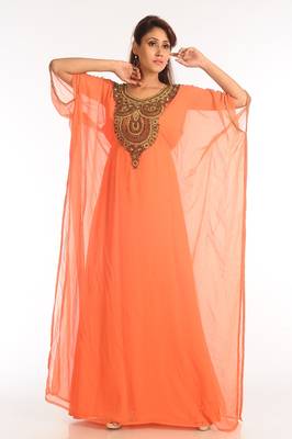 Tomato Georgette Kaftan With Zari Work 4