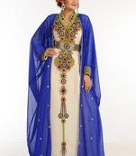 Inner Cream Jacket Royal Blue Georgette Kaftan With Zari Work