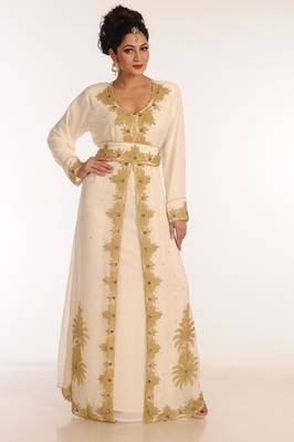 Cream Georgette Kaftan With Zari Work 2