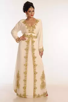 Cream Georgette Kaftan With Zari Work