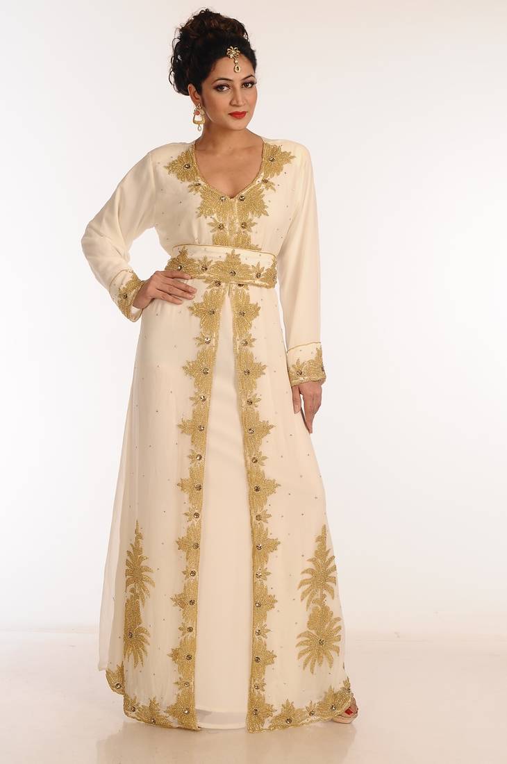 Cream Georgette Kaftan With Zari Work