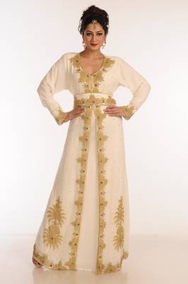 Cream Georgette Kaftan With Zari Work 3