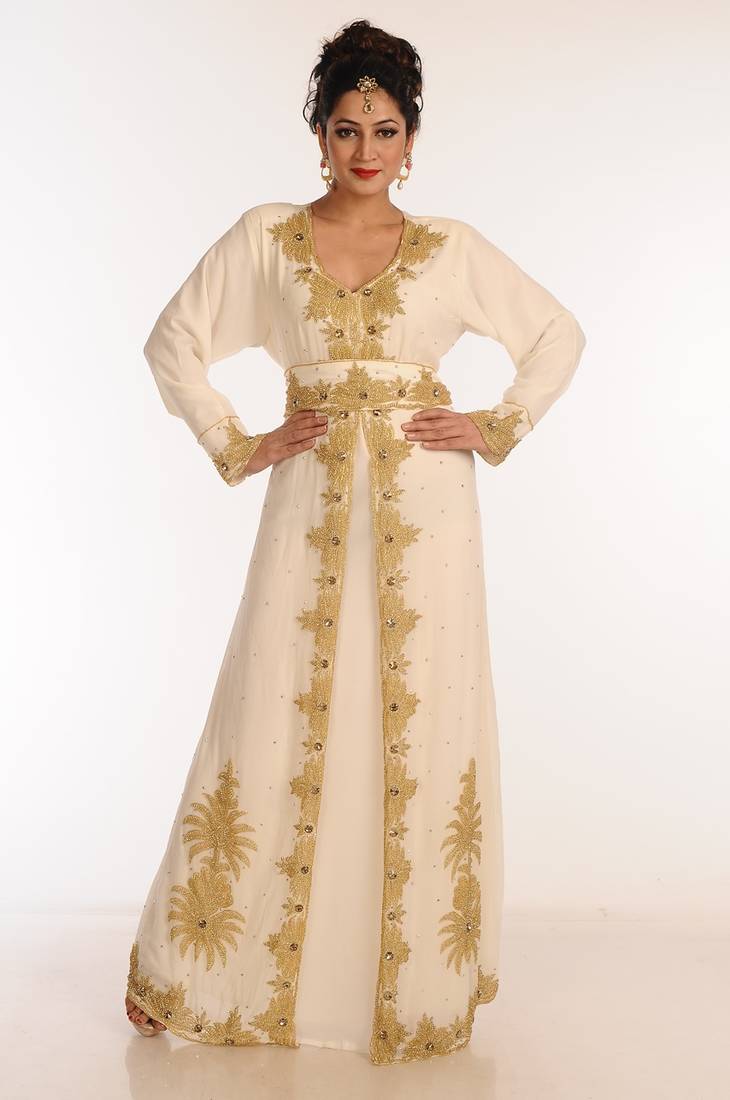 Cream Georgette Kaftan With Zari Work