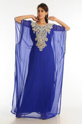Royal Blue Georgette Kaftan With Zari Work 1