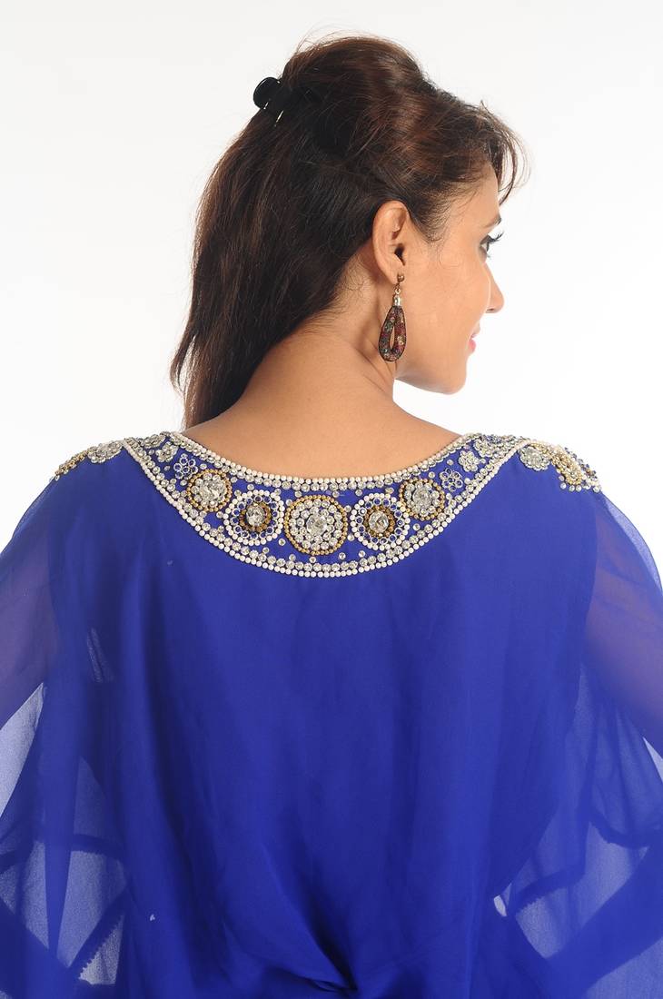Royal Blue Georgette Kaftan With Zari Work