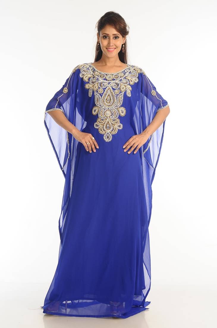 Royal Blue Georgette Kaftan With Zari Work