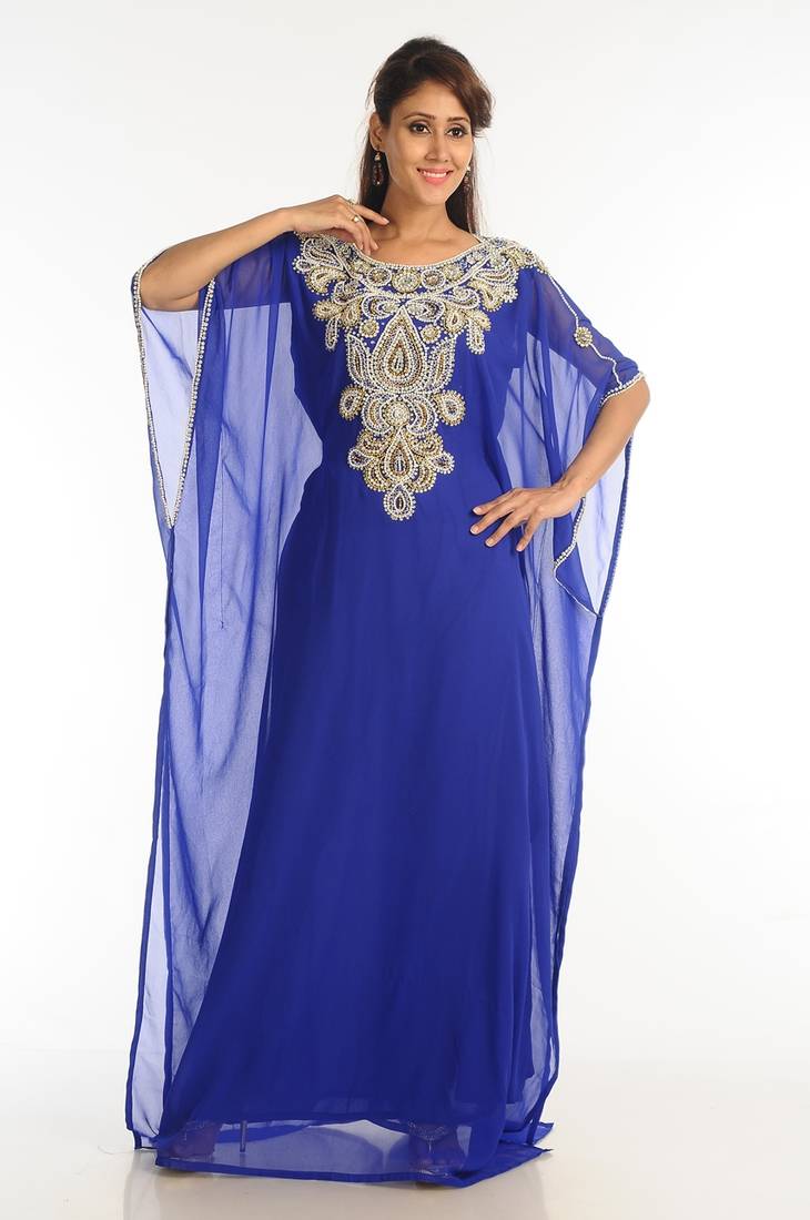 Royal Blue Georgette Kaftan With Zari Work