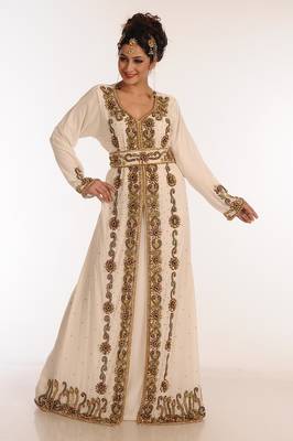 Cream Georgette Kaftan With Zari Work 1