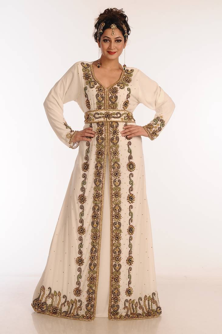 Cream Georgette Kaftan With Zari Work