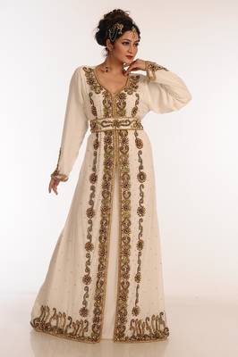 Cream Georgette Kaftan With Zari Work 3