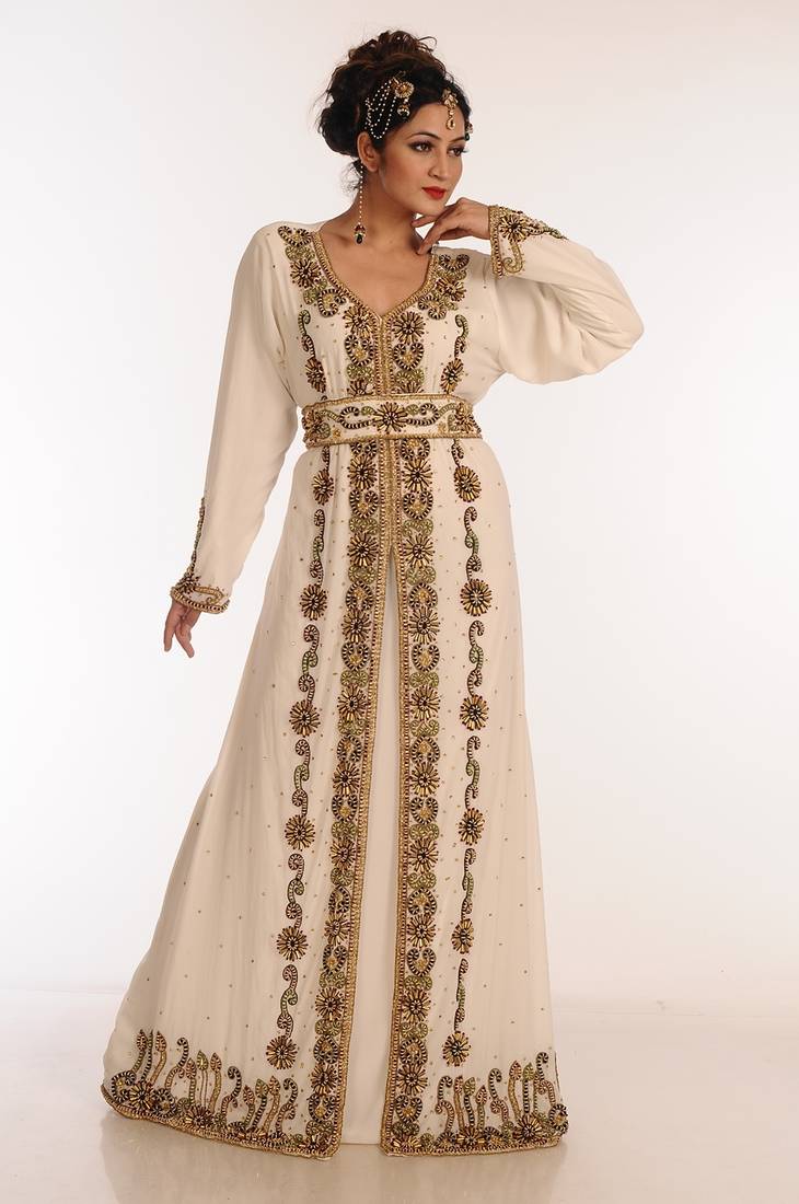 Cream Georgette Kaftan With Zari Work