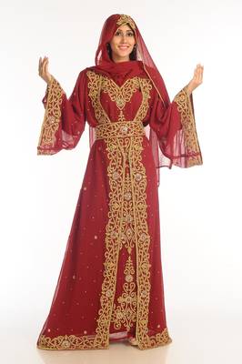 Maroon Georgette Kaftan With Zari Work 1