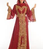 Maroon Georgette Kaftan With Zari Work