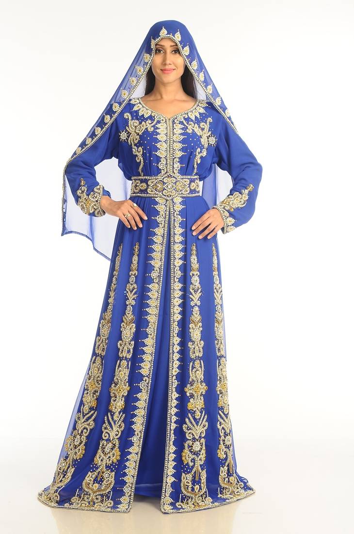 Royal Blue Georgette Kaftan With Zari Work