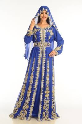 Royal Blue Georgette Kaftan With Zari Work 3
