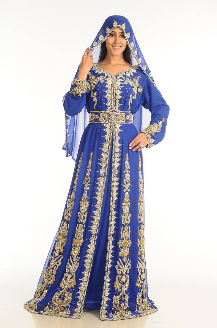 Royal Blue Georgette Kaftan With Zari Work