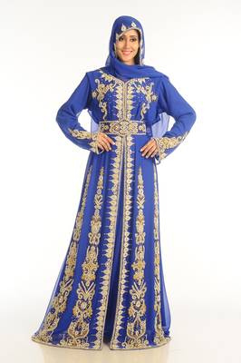 Royal Blue Georgette Kaftan With Zari Work 4