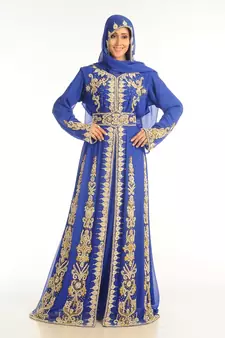 Royal Blue Georgette Kaftan With Zari Work