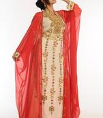 Inner Cream Jacket Red Georgette Kaftan With Zari Work