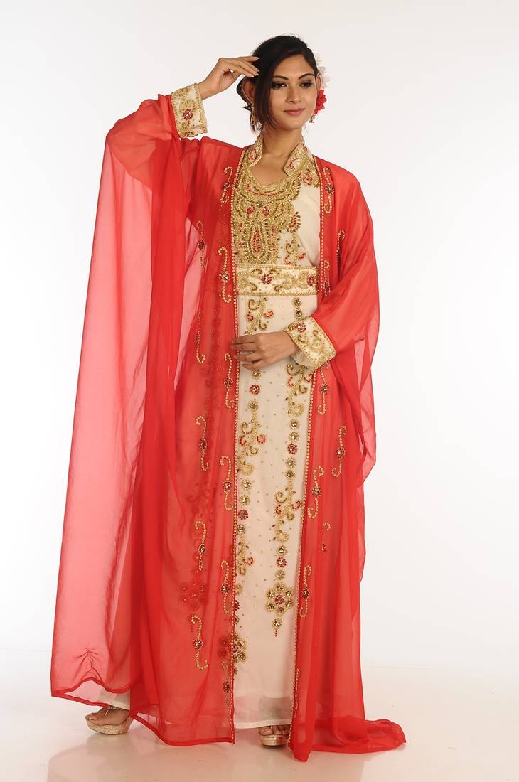 Inner Cream Jacket Red Georgette Kaftan With Zari Work