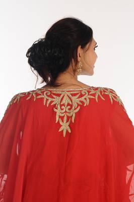 Red Georgette Kaftan With Zari Work 2