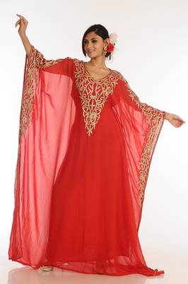 Red Georgette Kaftan With Zari Work 1