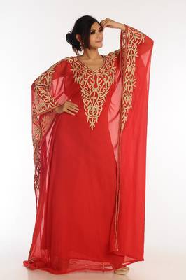 Red Georgette Kaftan With Zari Work 3