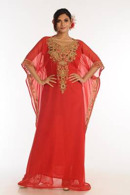 Red Georgette Kaftan With Zari Work 1