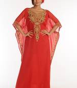 Red Georgette Kaftan With Zari Work