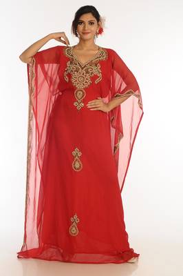 Red Georgette Kaftan With Zari Work 1