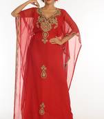 Red Georgette Kaftan With Zari Work