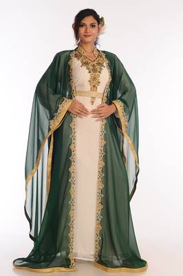 Green Georgette Kaftan with Zari Work 1