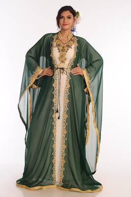 Green Georgette Kaftan with Zari Work 2
